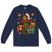 Navy The real gift is Jesus Long Sleeve Tee - NancyCooperArtShop