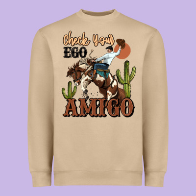 Check Your Ego Amigo Rodeo Cowboy Heavyweight Sweatshirt Designed By Maliassmallbusiness