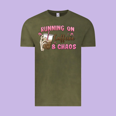 Running On Caffeine & Chaos Vintage Tee Designed By Maliassmallbusiness