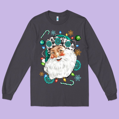 Western Santa Christmas Long Sleeve Tee Designed By Nancycooperartshop