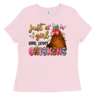 Bubblegum Pink just a girl who loves chickens Ladies Tee - JahusDesignShop