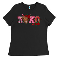 Black xoxo highland cow Ladies Tee - RanaPortraitStore