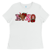 White xoxo highland cow Ladies Tee - RanaPortraitStore