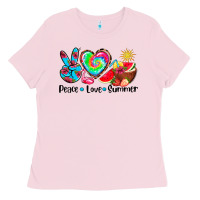 Bubblegum Pink peace love  summer Ladies Tee - AdoDesignShop