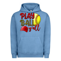 Pigment Pebble Blue Play Ball Y'all Softball Urban Hoodie - BundleAndBundleShop