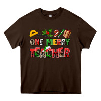 Chocolate Brown one merry teacher Heavy Core Tee - AdoDesignShop