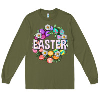 Army Green Easter with eggs and daisy Long Sleeve Tee - NancyCooperArtShop