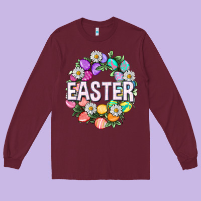 Easter With Eggs And Daisy Long Sleeve Tee Designed By Nancycooperartshop