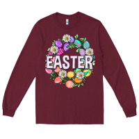 Burgundy Easter with eggs and daisy Long Sleeve Tee - NancyCooperArtShop