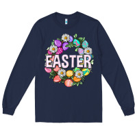 Navy Easter with eggs and daisy Long Sleeve Tee - NancyCooperArtShop