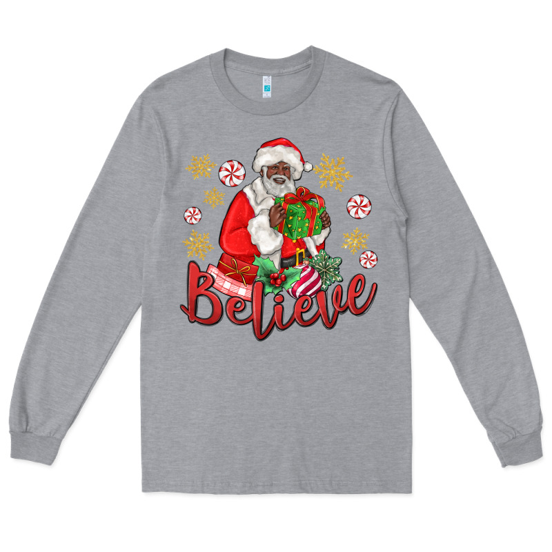 Believe Black Santa Christmas Long Sleeve Tee by MaliasSmallBusiness | Teevron