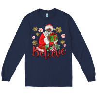 Navy believe black santa christmas Long Sleeve Tee - MaliasSmallBusiness