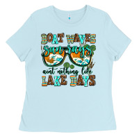 Baby Blue boat waves sun rays aint nothing like lake days Ladies Tee - AdoDesignShop