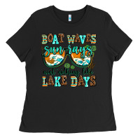 Black boat waves sun rays aint nothing like lake days Ladies Tee - AdoDesignShop