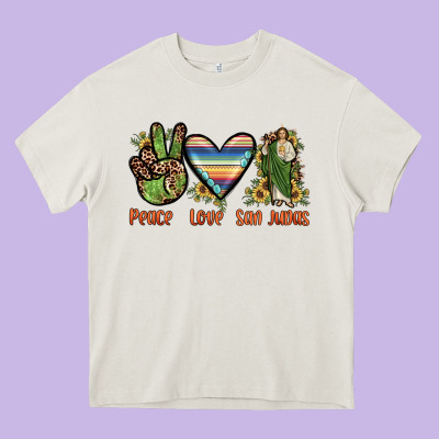 Peace Love San Judas Heavy Core Tee Designed By Jahusdesignshop
