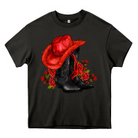 Asphalt valentines day cowboy boots red  and roses Heavy Core Tee - AdoDesignShop