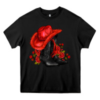 Black valentines day cowboy boots red  and roses Heavy Core Tee - AdoDesignShop