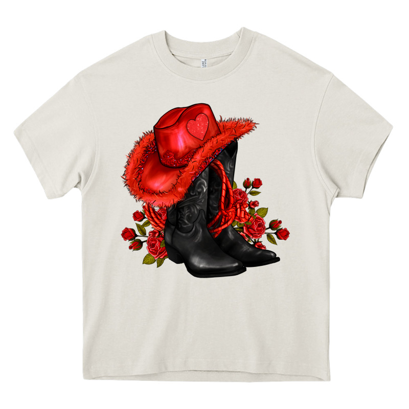 Valentines Day Cowboy Boots Red  And Roses Heavy Core Tee by AdoDesignShop | Teevron