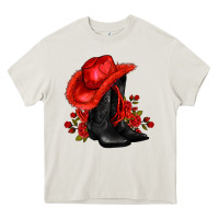 Cream valentines day cowboy boots red  and roses Heavy Core Tee - AdoDesignShop