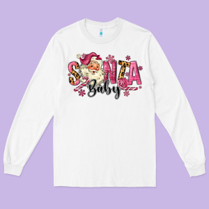 Santa Baby Pink Christmas Long Sleeve Tee Designed By Maliassmallbusiness