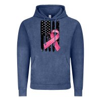 Vintage Denim breast cancer ribbon american flag Vintage Hoodie - MaliasSmallBusiness