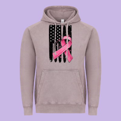 Breast Cancer Ribbon American Flag Vintage Hoodie Designed By Maliassmallbusiness