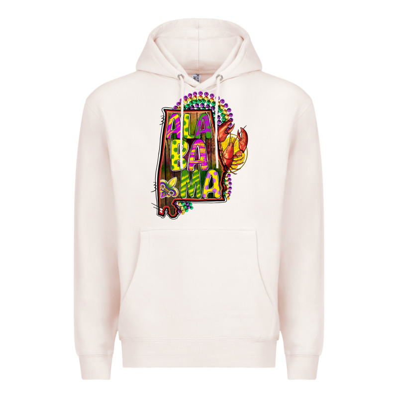 Mardi Gras Alabama Map Premium Hoodie by CowGirlArtShop | Teevron