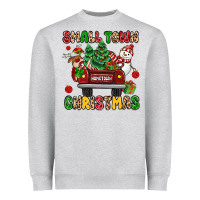 Heather Grey Christmas Santa and reindeer truck Heavyweight Sweatshirt - MaliasSmallBusiness