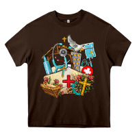 Chocolate Brown nurse  cross and jesus Heavy Core Tee - AdoDesignShop