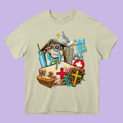 Nurse  Cross And Jesus Heavy Core Tee Designed By Adodesignshop
