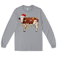 Heather Grey Christmas cow Long Sleeve Tee - MaliasSmallBusiness