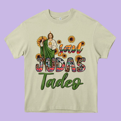 San Judas Tadeo Sunflower Heavy Core Tee Designed By Jahusdesignshop