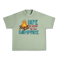 Oil Green life is better by the campfire Urban Heavy Tee - MaliasSmallBusiness