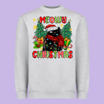 Meowy Christmas Black Cat Heavyweight Sweatshirt Designed By Maliassmallbusiness