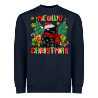 Navy meowy christmas black cat Heavyweight Sweatshirt - MaliasSmallBusiness