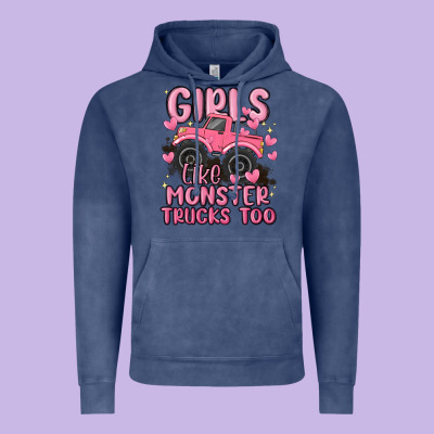 Girls Like Monster Trucks Too Vintage Hoodie Designed By Maliassmallbusiness