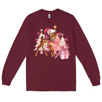 Burgundy reindeer pink christmas Long Sleeve Tee - MaliasSmallBusiness
