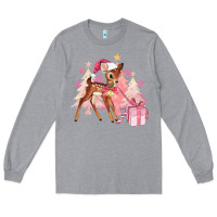 Heather Grey reindeer pink christmas Long Sleeve Tee - MaliasSmallBusiness