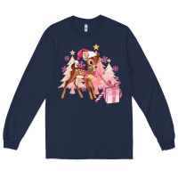 Navy reindeer pink christmas Long Sleeve Tee - MaliasSmallBusiness