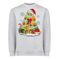 Heather Grey christmas tree with school bus Heavyweight Sweatshirt - MaliasSmallBusiness