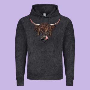 Black Highland Cow Vintage Hoodie Designed By Ranaportraitstore