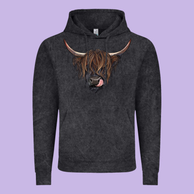 Black Highland Cow Vintage Hoodie Designed By Ranaportraitstore