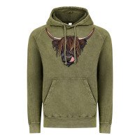 Vintage Olive Black highland cow Vintage Hoodie - RanaPortraitStore