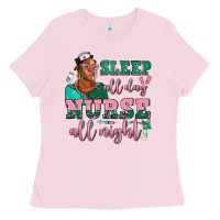 Bubblegum Pink afro  nurse sleep all day nurse all night Ladies Tee - AdoDesignShop