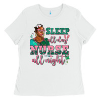 White afro  nurse sleep all day nurse all night Ladies Tee - AdoDesignShop