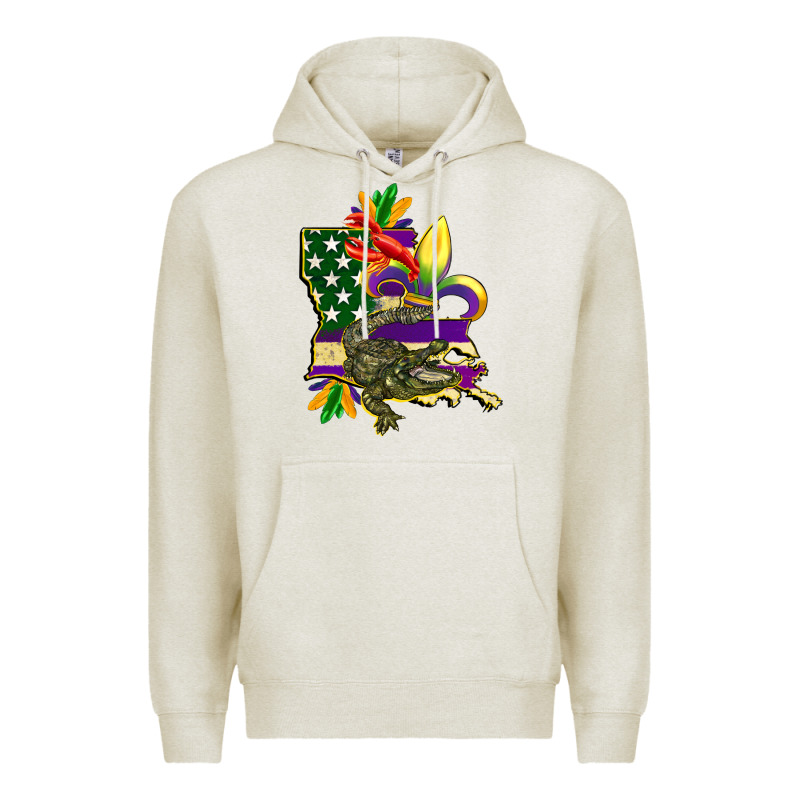 Louisiana Map American Flag Mardi Gras Premium Hoodie by CowGirlArtShop | Teevron