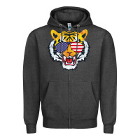 Charcoal Heather America Merica Tiger Zipper Hoodie - Bettercallsaul