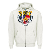 Oatmeal Heather America Merica Tiger Zipper Hoodie - Bettercallsaul