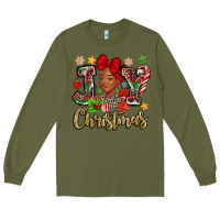 Army Green christmas joy black woman Long Sleeve Tee - MaliasSmallBusiness