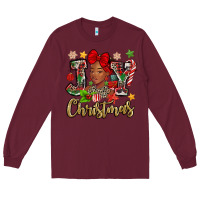 Burgundy christmas joy black woman Long Sleeve Tee - MaliasSmallBusiness